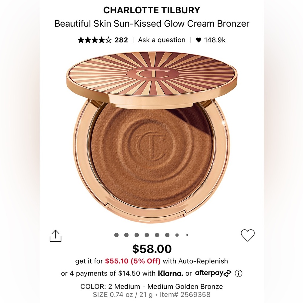 NIB Charlotte Tilbury Sunkissed Bronzer in Medium Shade